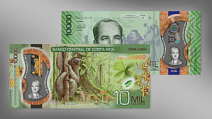Image of New Costa Rica 10,000 Colones Banknote with KINEGRAM REVIEW®