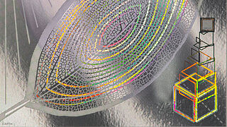 High-resolution close-up of a leaf-shaped security feature with KINEGRAM® HDM