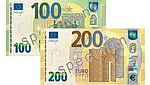 Image of New 100 and 200 Euro Banknotes with KINEGRAM REVIEW® 