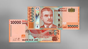 Image of New Albanian 10,000 Lekë Banknote with registered KINEGRAM® Stripe