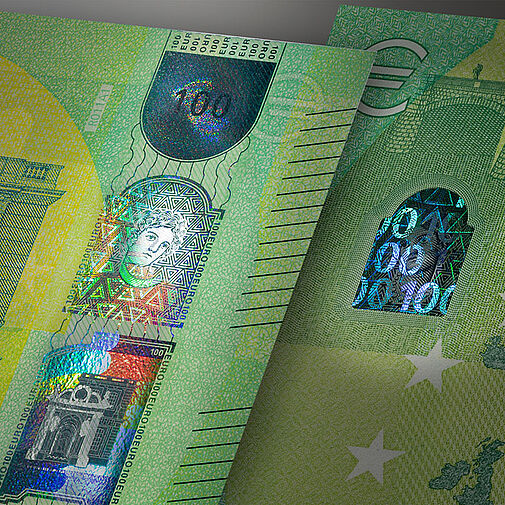 Window area of the 100 Euro banknote with KINEGRAM REVIEW® technology