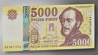 Image of Hungarian 5000 Forint banknote with a KINEGRAM® Registered Stripe