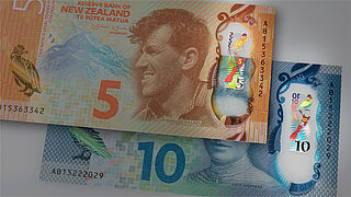 New Zealand's 'Brighter Money' features KINEGRAM ZERO.ZERO® Patches by KURZ KINEGRAM ZERO.ZERO® Patches on New Zealand's 5 and 10 Dollar banknotes